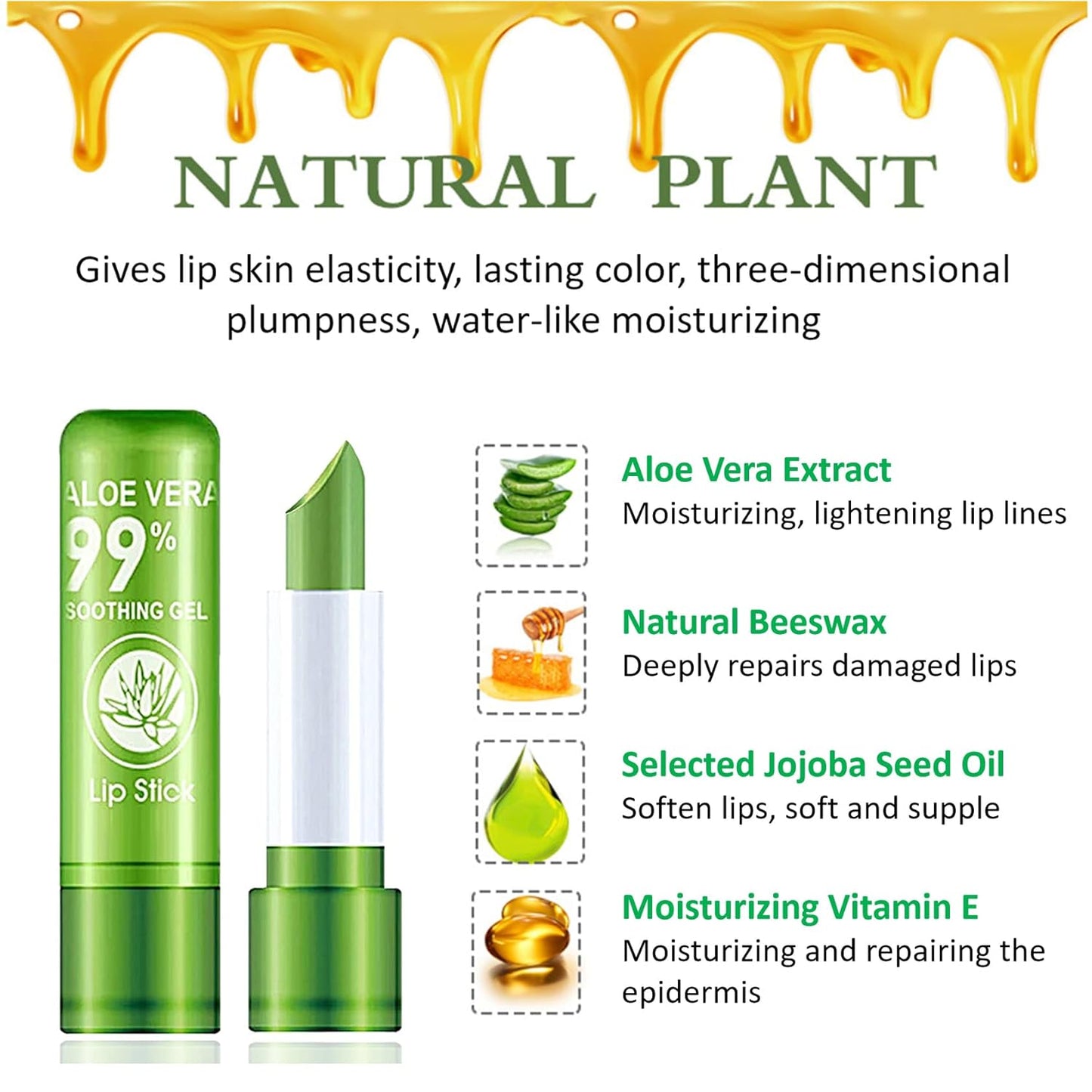 12 Pieces Aloe Vera Lipstick – Long Lasting Moisturizing Lip Balm, Color-Changing, Waterproof Matte Gloss