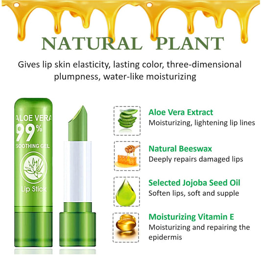 5 Pieces Aloe Vera Lipstick – Long Lasting Moisturizing Lip Balm, Color-Changing, Waterproof Matte Gloss