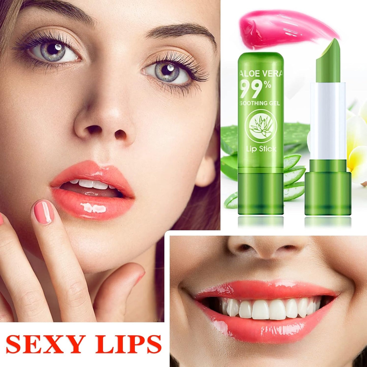 12 Pieces Aloe Vera Lipstick – Long Lasting Moisturizing Lip Balm, Color-Changing, Waterproof Matte Gloss