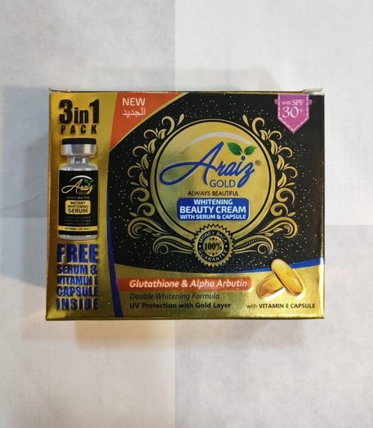 Araiz Gold Whitening Beauty Cream with Serum & Capsule – 3 in 1 Skincare Pack