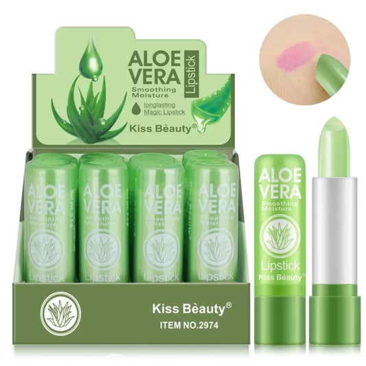 12 Pieces Aloe Vera Lipstick – Long Lasting Moisturizing Lip Balm, Color-Changing, Waterproof Matte Gloss