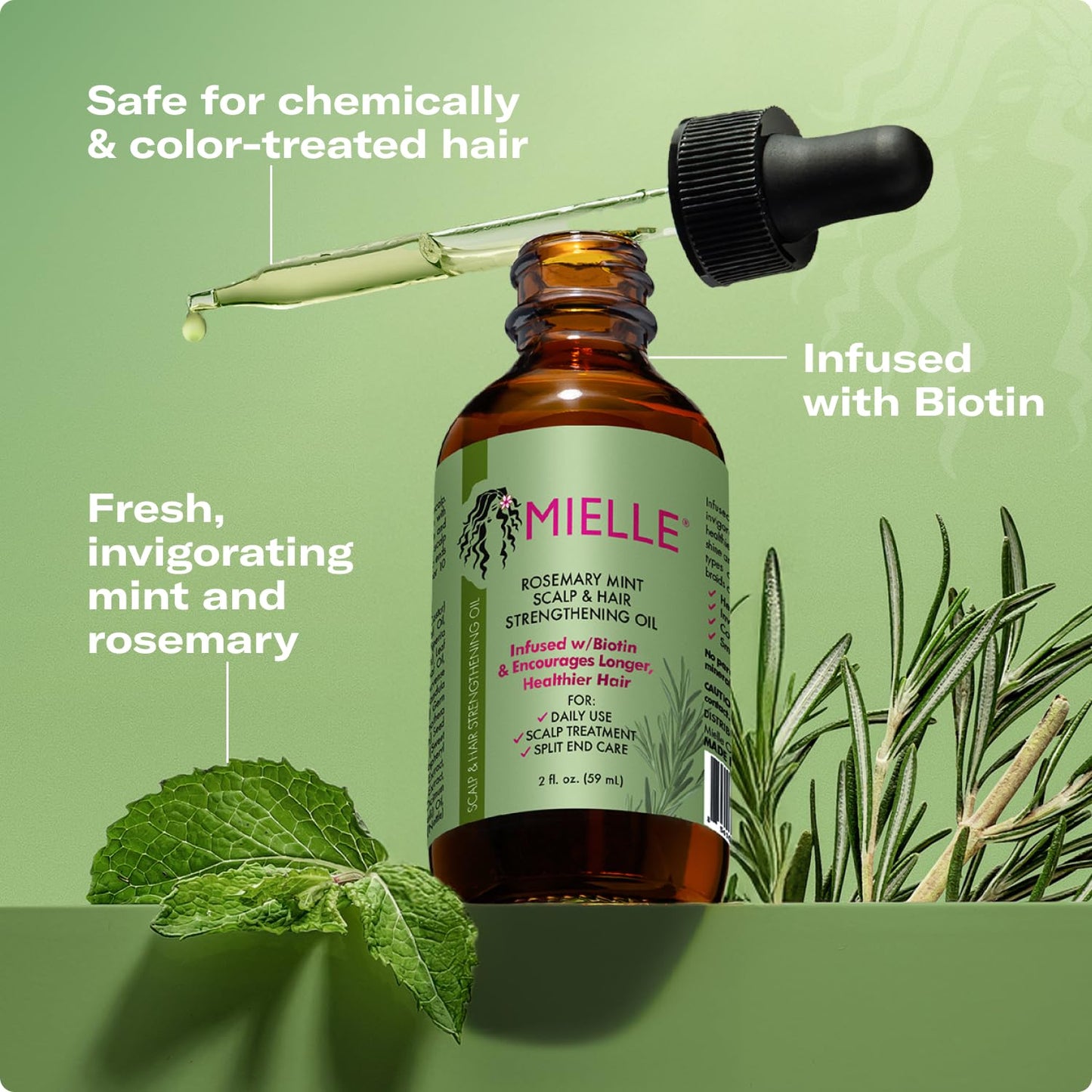 Mielle Organics Rosemary & Mint Hair Oil – Split Ends & Dry Scalp Treatment with Biotin & Essential Oils (2 fl oz)