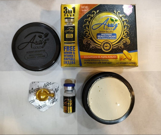 Araiz Gold Whitening Beauty Cream with Serum & Capsule – 3 in 1 Skincare Pack